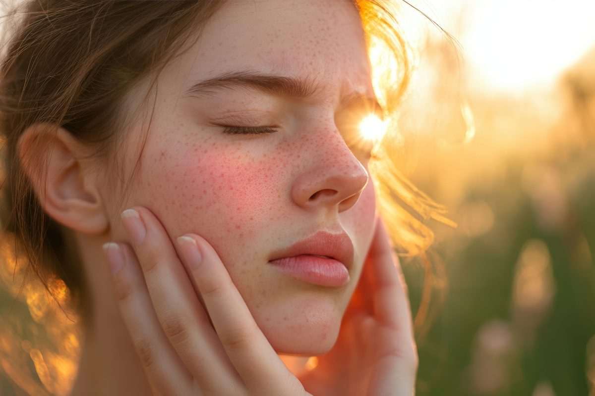 A woman with freckles on her face