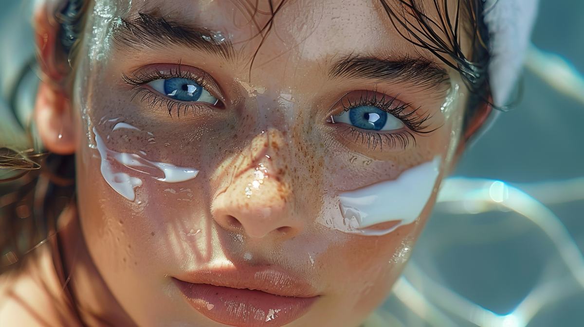 Beautiful young woman with cosmetic cream on her face